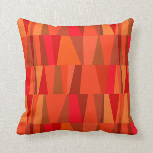 Geo Abstract Triangle Patchwork   fiery orange red Cushion