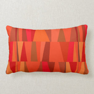 Geo Abstract Triangle Patchwork   fiery orange red Lumbar Cushion