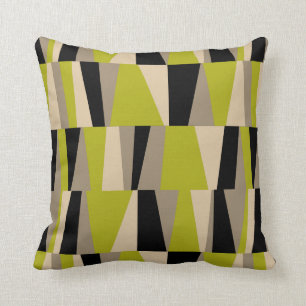 Geo Abstract Triangle Patchwork olive black grey Cushion