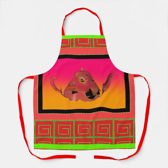 Geo Bamboo Maze Teapot Red Chef Caterer   Apron (Front)