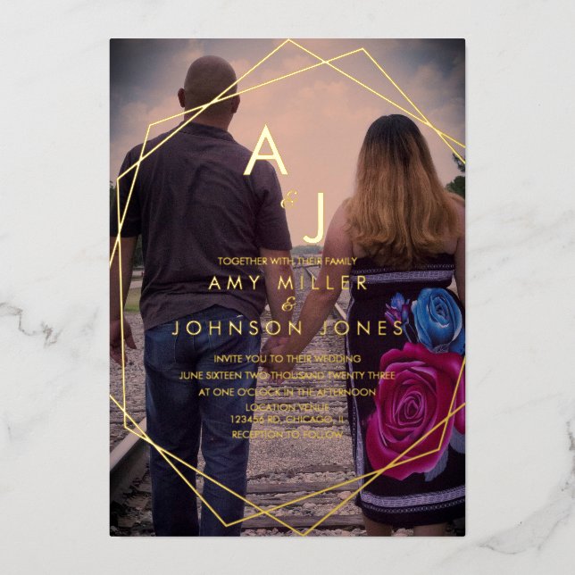 Geo Border Gold Border Photo Wedding Pressed     (Front)