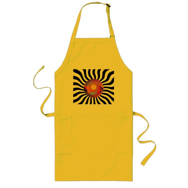 Geo Centre Black White Wavy Yellow Long Apron (Front)