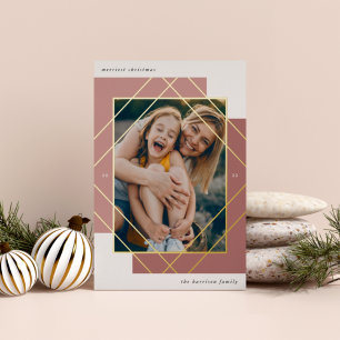 Geo Colorblock Modern Photo Foil Holiday Card