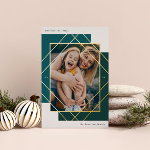 Geo Colorblock Modern Photo Foil Holiday Card