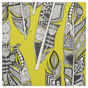 geo feathers chartreuse fabric