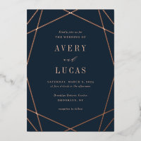 Geo Frame Foil Editable Colour Wedding Invitation