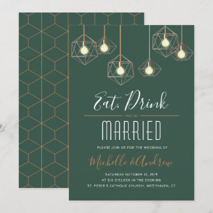Geo Lights Eat Drink and be Married Green Wedding Invitation