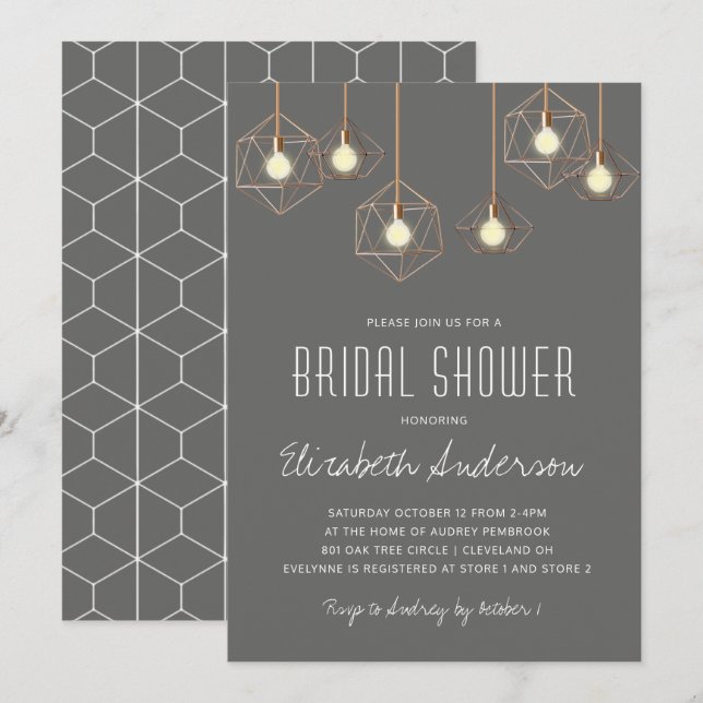 Geo Lights Grey Modern Geometric Bridal Shower Invitation (Front/Back)