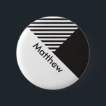 Geo Minimal Black White Stripes Employee Name Tag 6 Cm Round Badge<br><div class="desc">Customisable name tag button</div>