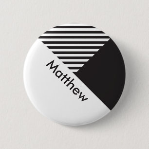 Geo Minimal Black White Stripes Employee Name Tag 6 Cm Round Badge