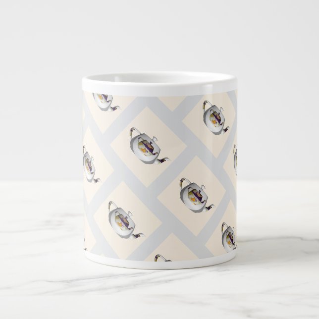 Geo Pattern Double Teapot Housewarming Wedding Gif Large Coffee Mug (Front)
