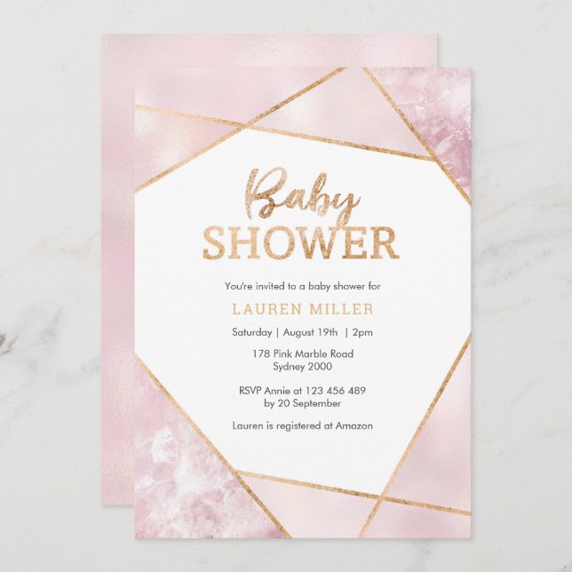 Geo Pink and Gold Baby Shower invitation (Front/Back)