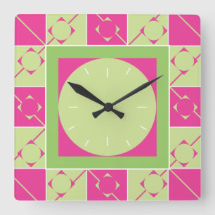 Geo Plaid Pink/Green Square Wall Clock