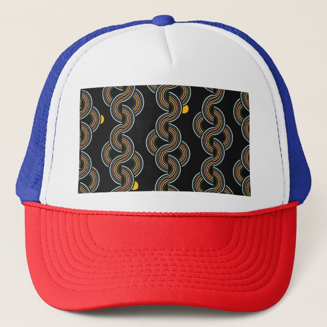 Geo Stripe: Trendy Vintage Design Trucker Hat (Front)