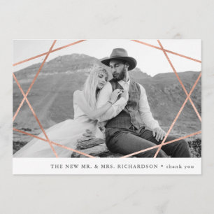 Geo Wedding   Faux Copper with Photo Thank You Card