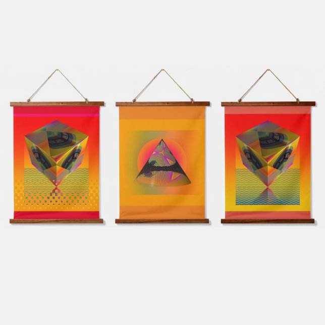 Geo Wood Topped Wall Tapestry (Triple)