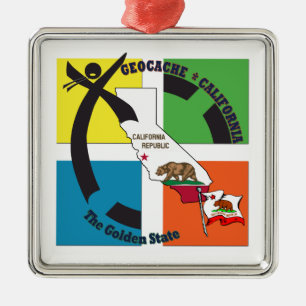 GEOCACHE CALIFORNIA THE GOLDEN STATE METAL TREE DECORATION