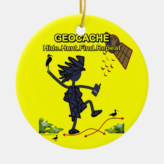 Geocache Hide Hunt Find III Ceramic Ornament (Front)