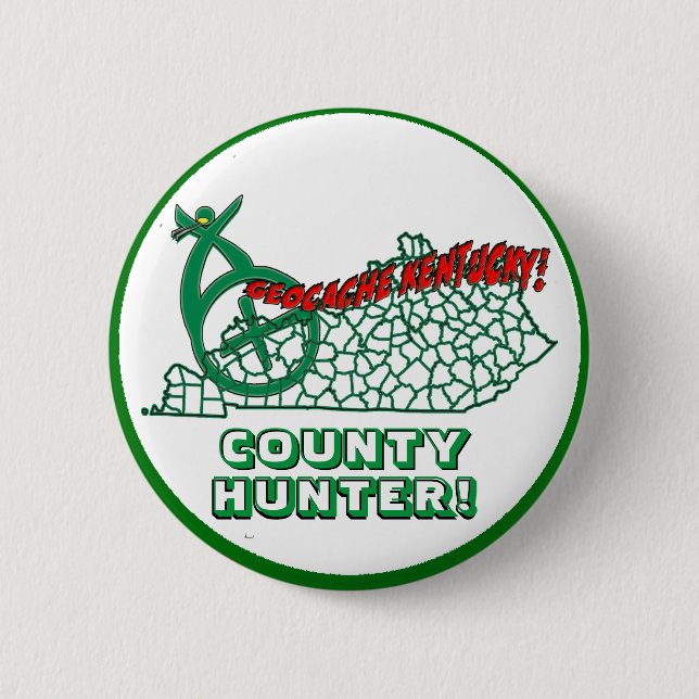 GEOCACHE KENTUCKY COUNTY HUNTER 6 CM ROUND BADGE (Front)