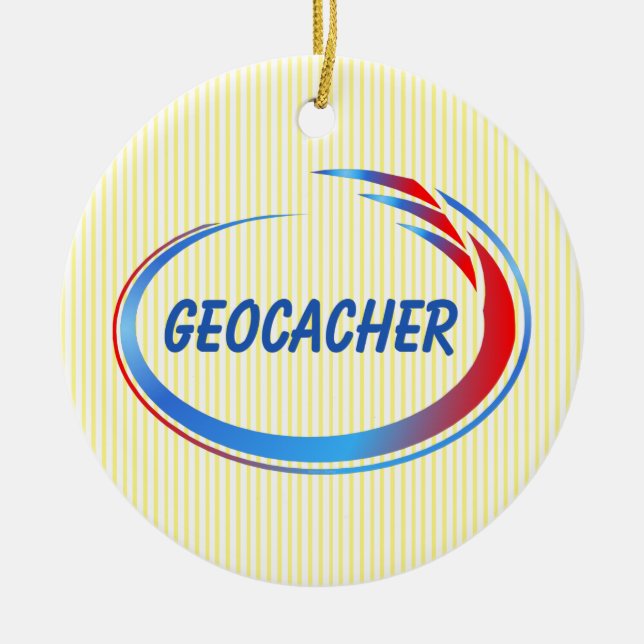 Geocacher Blue and Red Splash Ceramic Ornament (Front)