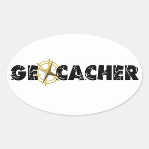 Geocacher with Compass Oval Sticker