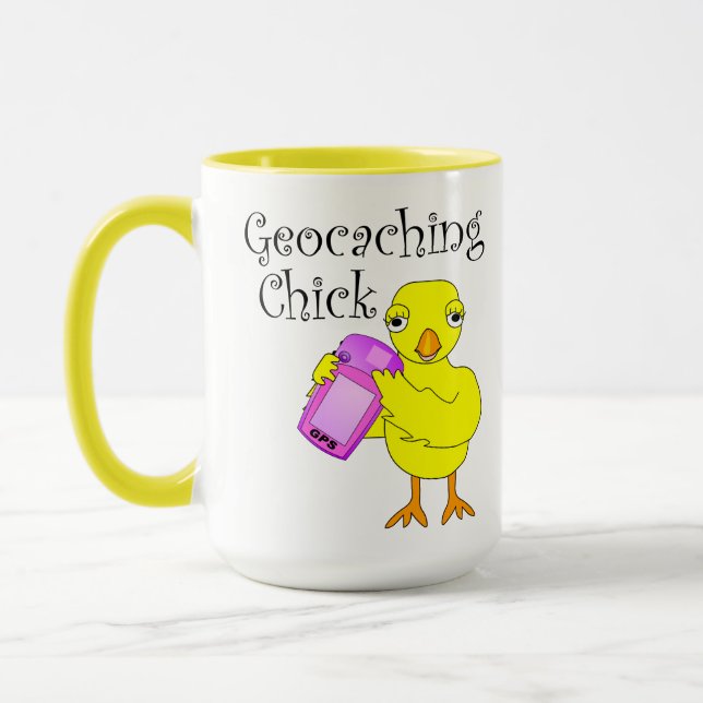 Geocaching Chick Curly Text Mug (Left)