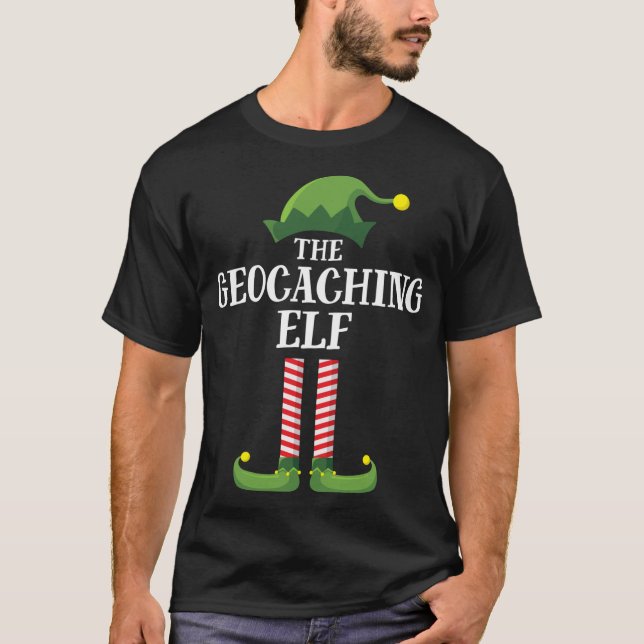 Geocaching Elf Matching Family Christmas Party Paj T-Shirt (Front)