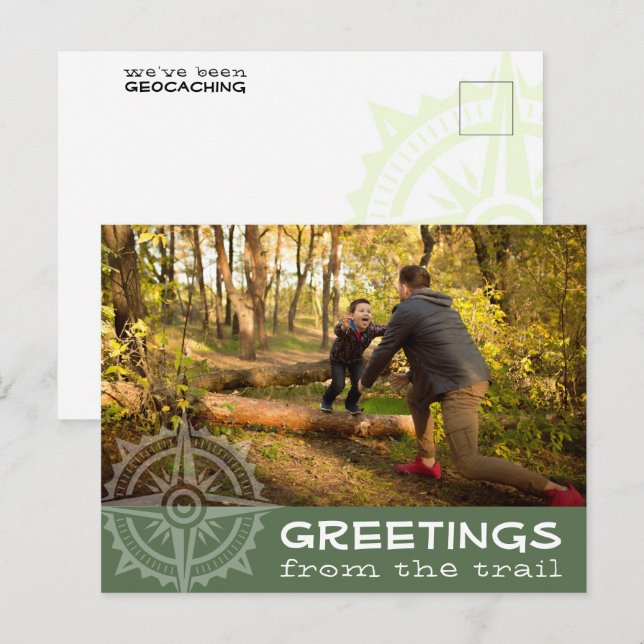 Geocaching Greetings From The Trail Custom Photo Postcard (Front/Back)