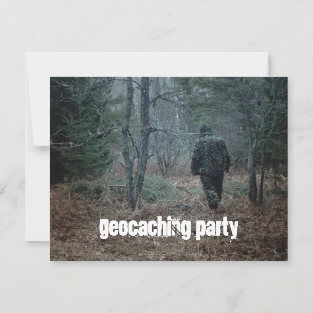 Geocaching Party Quest Fun Theme Woods Invitations (Front)