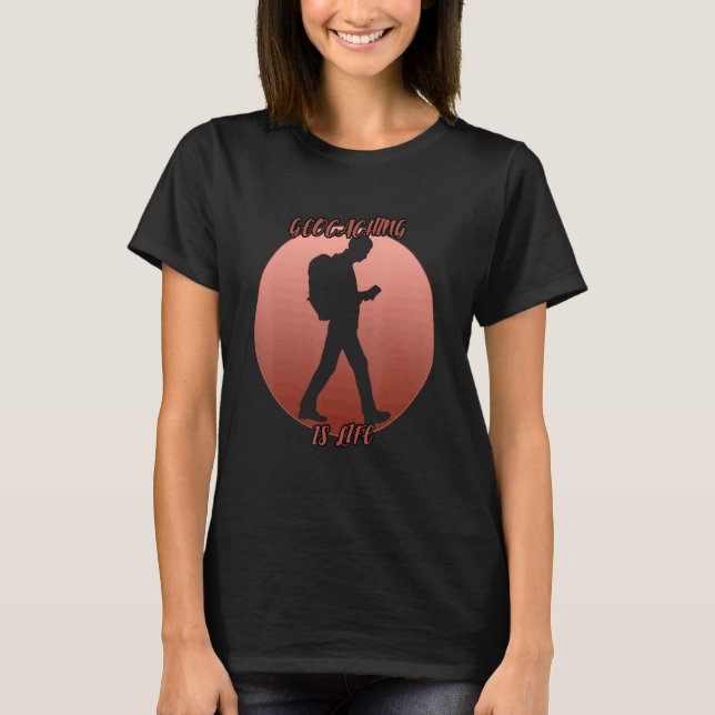 Geocaching Shadow In A Red Circle T-Shirt (Front)