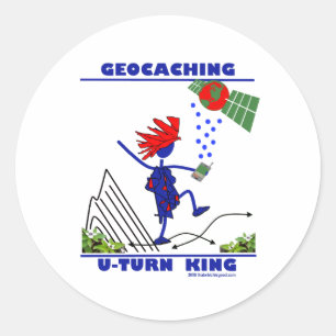Geocaching U Turn King Classic Round Sticker