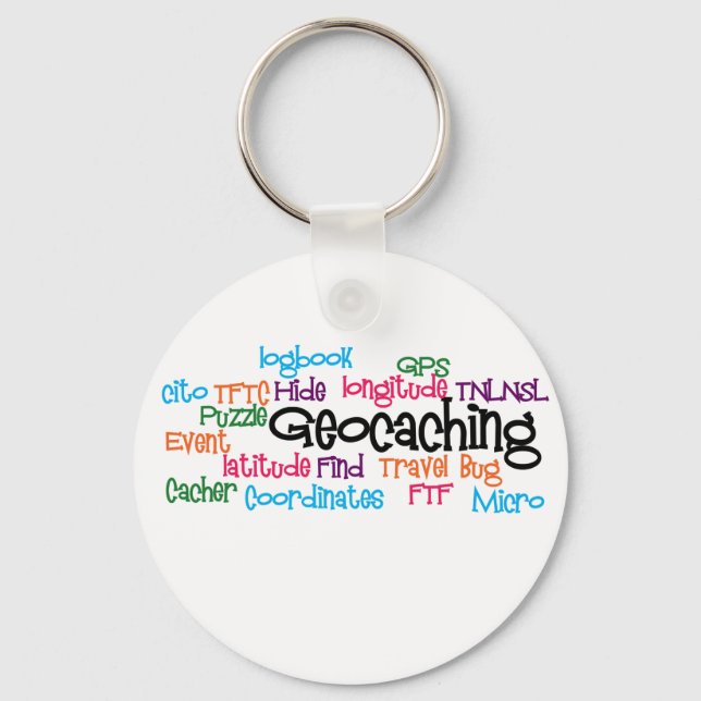 Geocaching Word Collage Key Ring (Front)