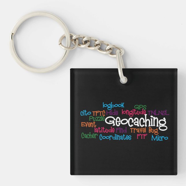 Geocaching Word Collage Keychain (Front)