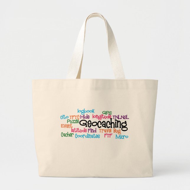 Geocaching Word Collage Large Tote Bag (Front)