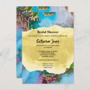 Geode abstract peacock colours watercolor agate invitation