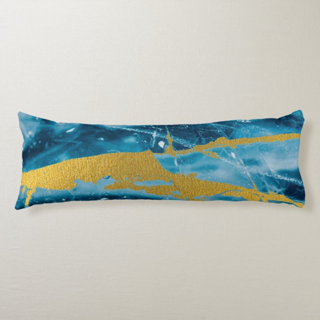 Geode Agate Gemstone Blue and Gold Body Cushion (Front)