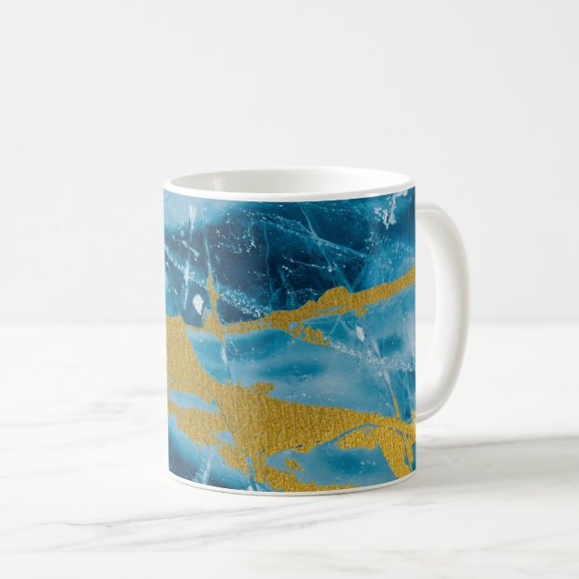 Geode Agate Gemstone Blue and Gold Coffee Mug (Front Right)
