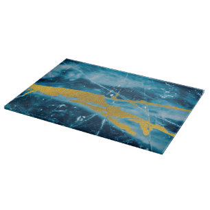Geode Agate Gemstone Blue and Gold Cutting Board