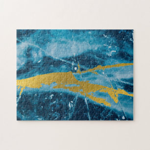 Geode Agate Gemstone Blue and Gold Jigsaw Puzzle