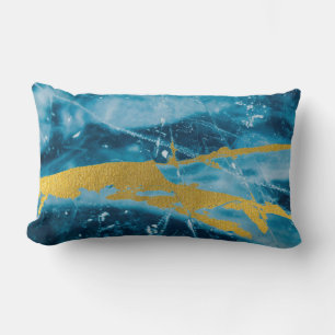 Geode Agate Gemstone Blue and Gold Lumbar Cushion