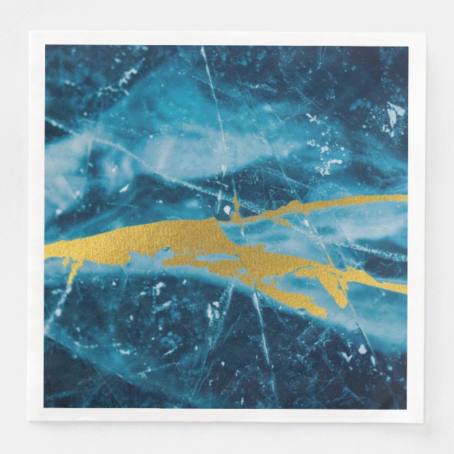Geode Agate Gemstone Blue and Gold Napkin (Front)
