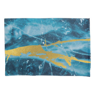 Geode Agate Gemstone Blue and Gold Pillowcase
