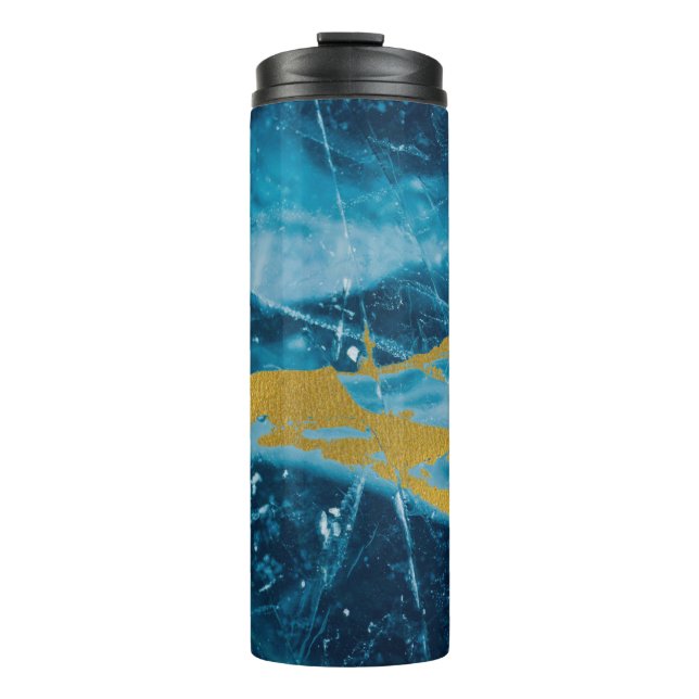 Geode Agate Gemstone Blue and Gold Thermal Tumbler (Front)