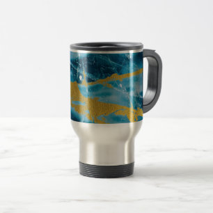 Geode Agate Gemstone Blue and Gold Travel Mug