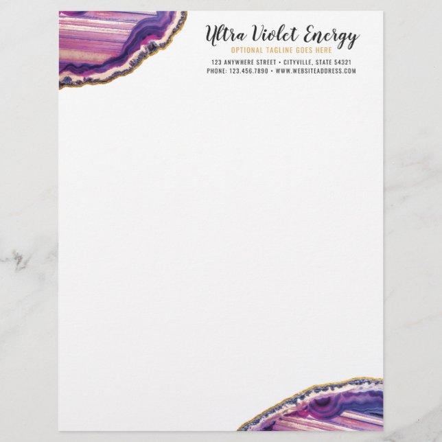 Geode Agate Slice Gemstone Ultra Violet Purple Custom Letterhead (Front)