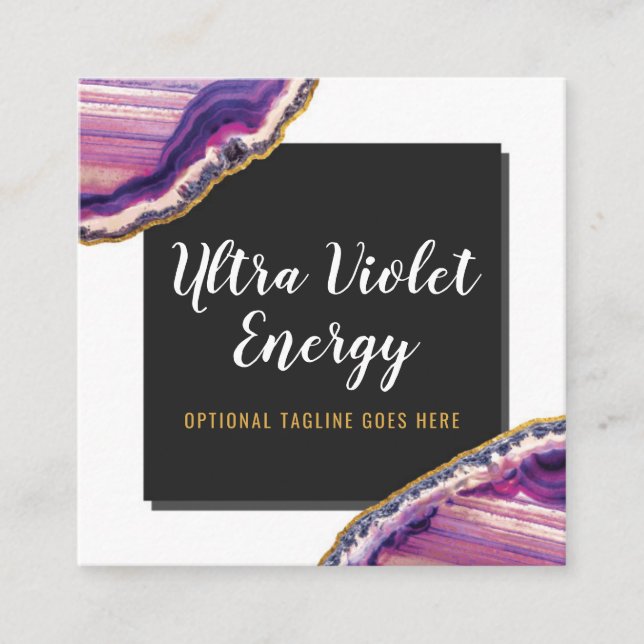 Geode Agate Slice Gemstone Ultra Violet Purple Square Business Card (Front)