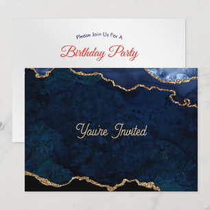 Geode Blue Gilded Birthday Invitation