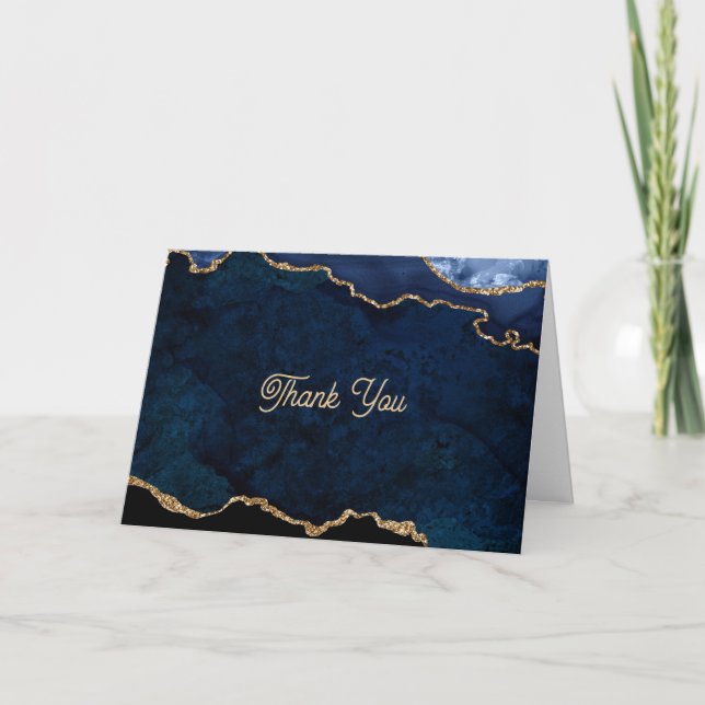 Geode Blue Gilded  Thank You Card (Front)