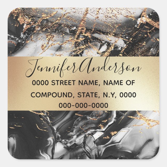 Geode faux gold black marble texture modern chic square sticker (Front)