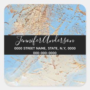 Geode faux gold blue paint texture look chic square sticker